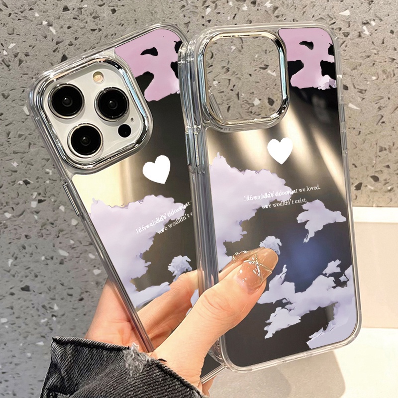 IPHONE Casing Ponsel Cermin Awan Kompatibel Untuk Iphone11 12 13 14 12Pro 13Pro 14Pro Pro Max XR X XS Max Electroplating Tombol Perlindungan Mirror Cover