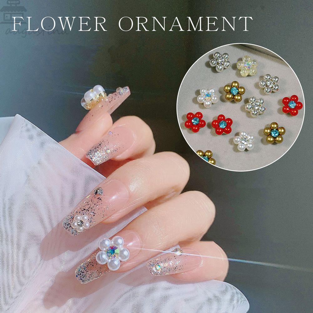 AUGUSTINA Agustina Bunga Nail Art Dekorasi Wanita Warna Campur DIY Hiasan Kuku Lima Kelopak Bunga 3D Perhiasan Kuku