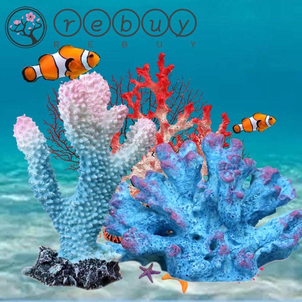 REBUY Rebuy Coral Reef Simulasi Palsu Untuk Tangki Ikan Dekorasi Resin Underwater Hias Tanaman Air