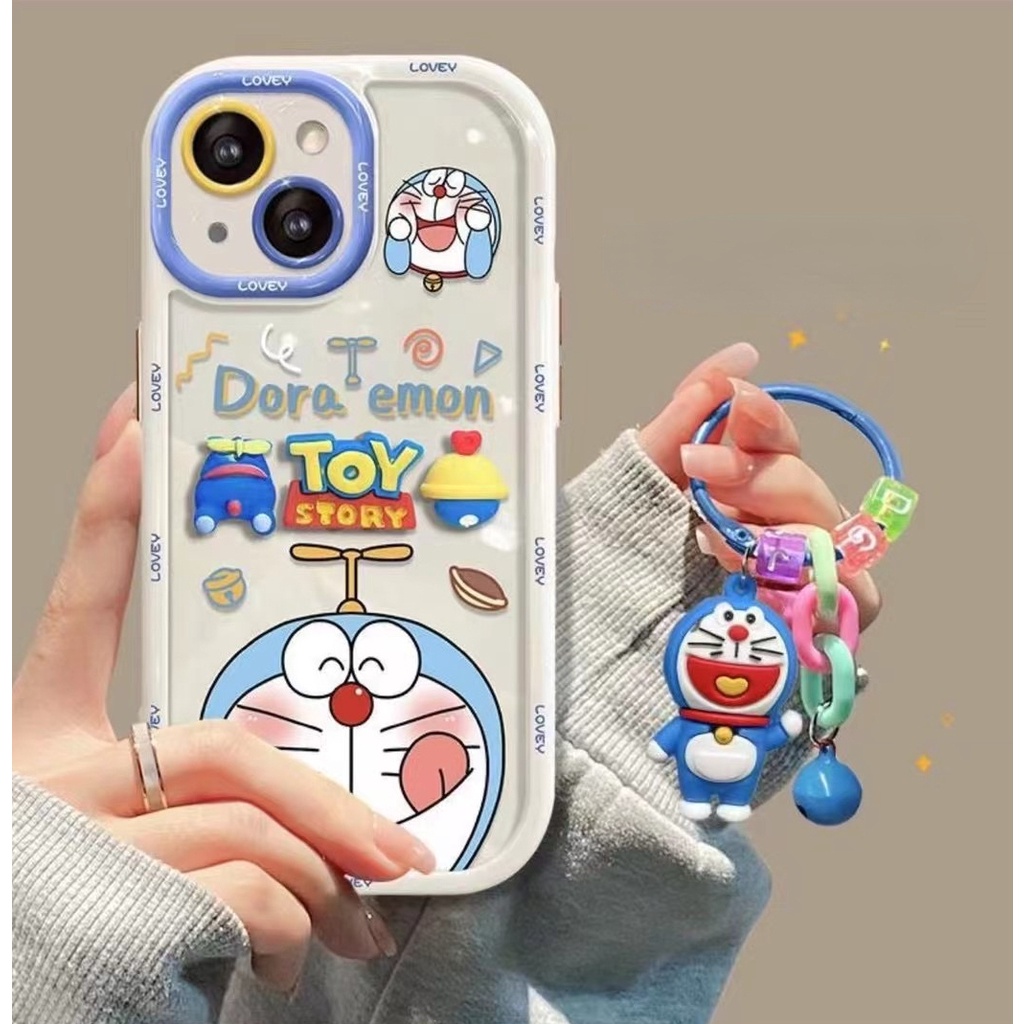 Stereoscopic Doll Puff Doraemon Silicone SoftCase iPhone XR XS Max 11 12 13 14 Pro Max 14 Plus Girl Woman's Fashion Pretty Cute Phone Case