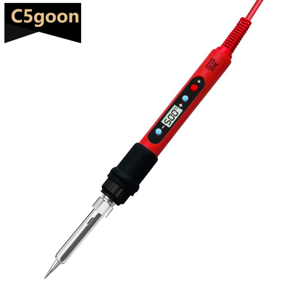 C5goon Adjustable Temperature 80W Digital Soldering Iron Pemanasan Internal Alat Perbaikan Las Elektronik Rumah Tangga Dan Braket Kawat Timah Set A5Z7