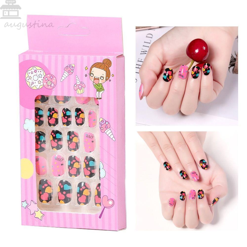 AUGUSTINA Agustina Nail Art Decal Hiasan Kuku Nail Art Candy Color Kartun Manicure Tools Tekan Pada Kuku Kuku Palsu