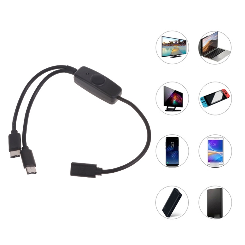 Cre Tipe C Female to USB C Dan Micro USB Male Charging Cable with On Off LED Indikator Charge 2perangkat Sekaligus