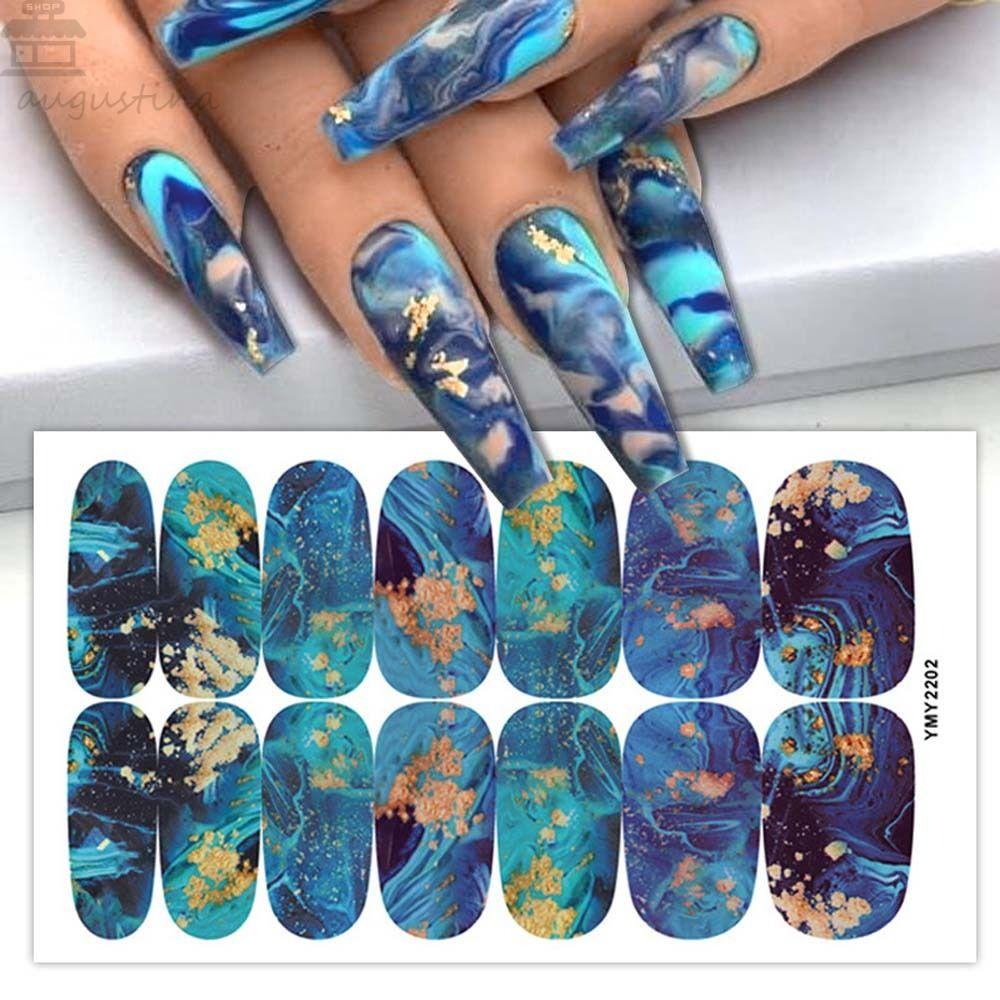 Stiker Kuku Marmer AUGUSTINA Fashion Wanita Full Cover Nail Tips Marble Halo Dye Self Adhesive Dekorasi Kuku