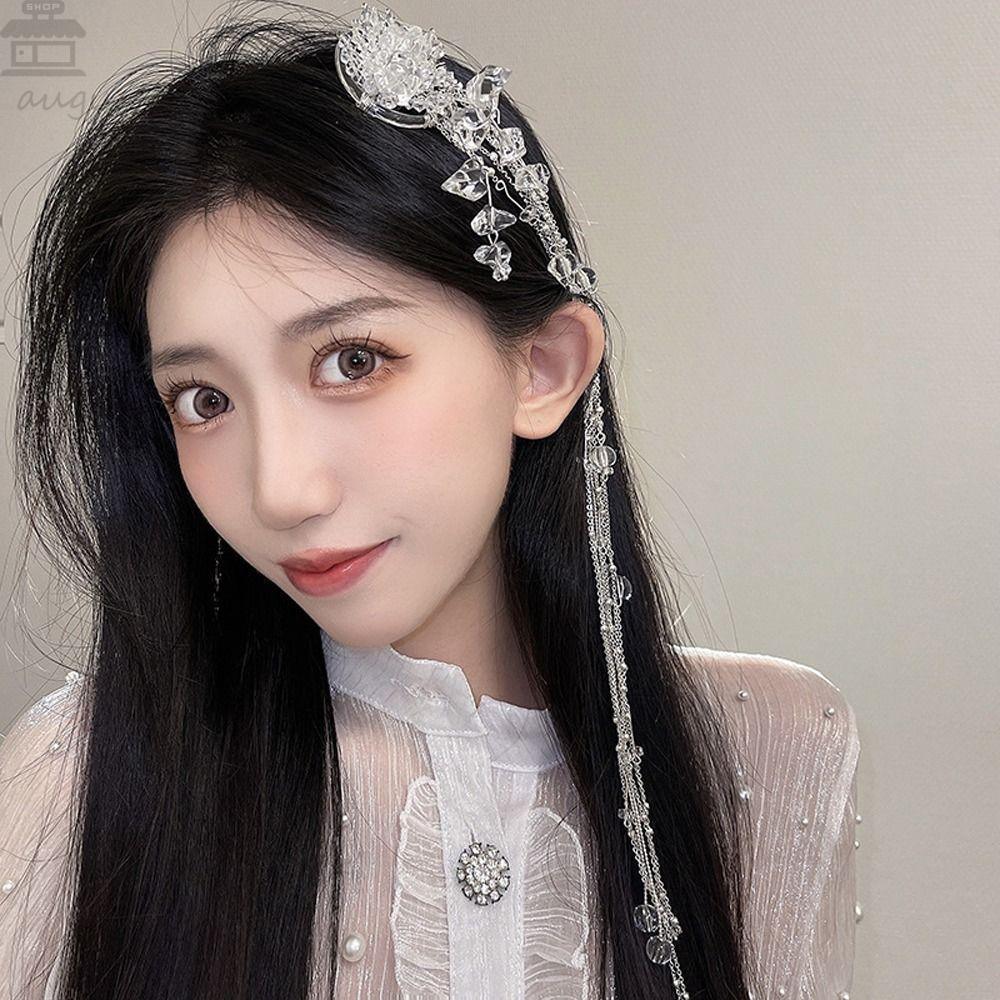 AUGUSTINA Kristal Klip Rambut Bergaya Hiasan Kepala Elegan Panjang Rumbai Brided Hair Clips Baru Hiasan Kepala Korea Jepit Berlian Imitasi Wanita Jepit Rambut