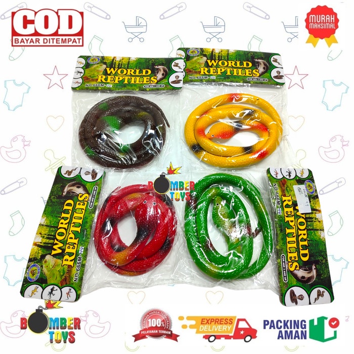 MAINAN ANAK REPTIL KARET ULAR SET WARNA WARNI MELINGKER SNAKE RUBBER WORLD