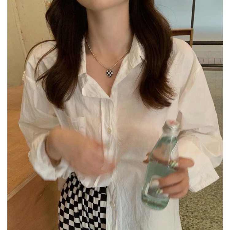 Kalung Cinta Kotak-Kotak Manis Jepang Korea Perempuan Desain Niche Musim Panas Merasakan Rantai Klavikula Produk Baru