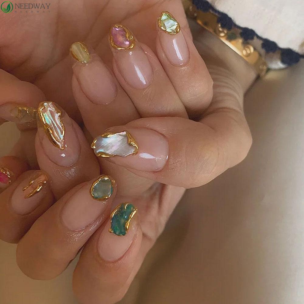 NEEDWAY Kuku Kerang Irisan AB Warna-Warni DIY Abalone Slice Glitter Tidak Teratur Terang Kuku Payet