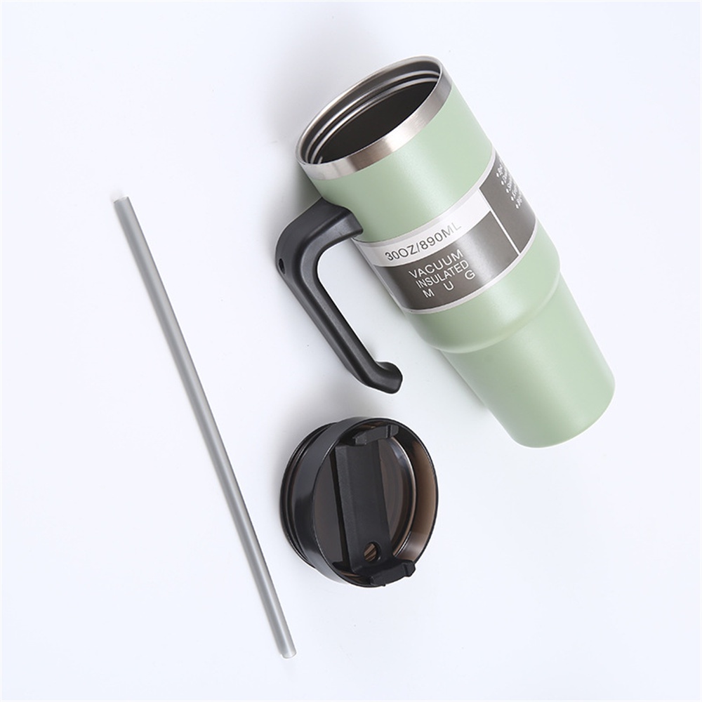 ღ 30oz Cangkir Stainless Steel Kapasitas Besar Botol Air Portabel Mug Minum Anti Bocor Mug Perjalanan Termal Dengan Pegangan Dan Penutup Jerami