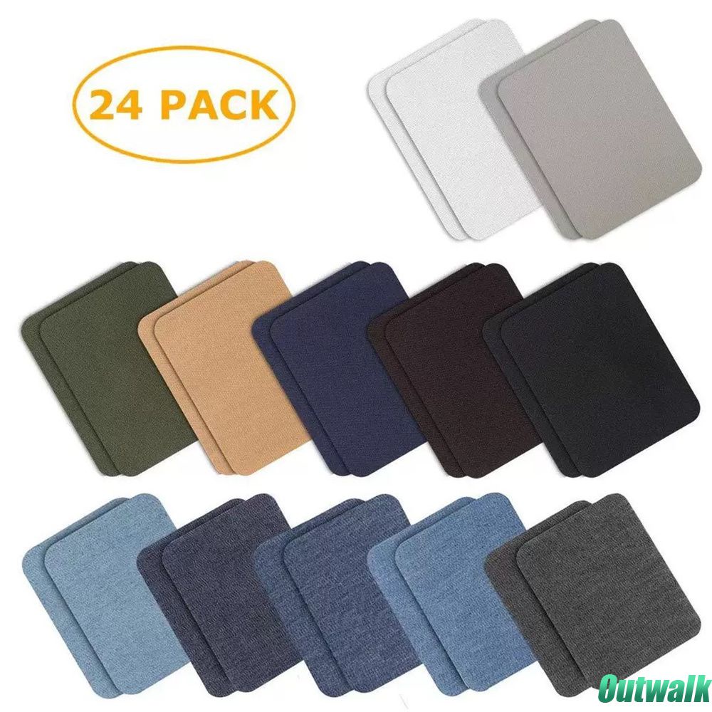 ღ 20Pcs/24Pcs Kain Tambalan Kembali Lem Di Akan Memotong Persegi Panjang Denim Patch Setrika Lutut Siku Dekoratif Perbaikan Kain patch Diy Bordir Patch