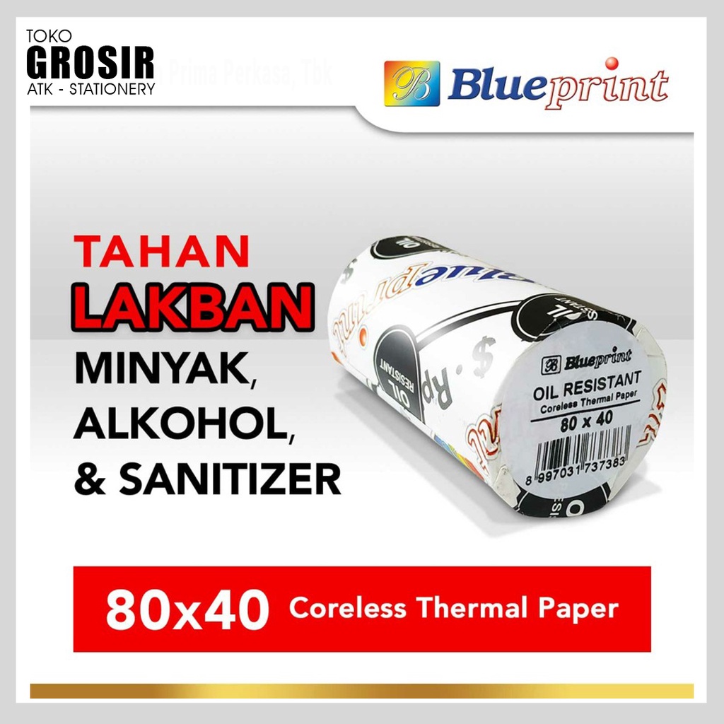 

80x40 Kertas Thermal 80mm Oil Resistant BLUEPRINT Struk Nota TAHAN LAKBAN TAHAN MINYAK 3