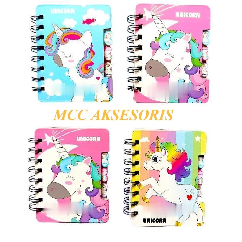 Memo Diary Spiral Indeks - Unicorn Motif Hardcover (14x 9 Cm )