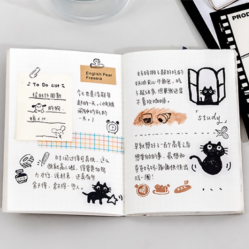 Kawaii Little Black Cat Stiker Kotak Hias/ Lovely Scrapbooking Label/ DIY Album Phone Journal Planner Decal