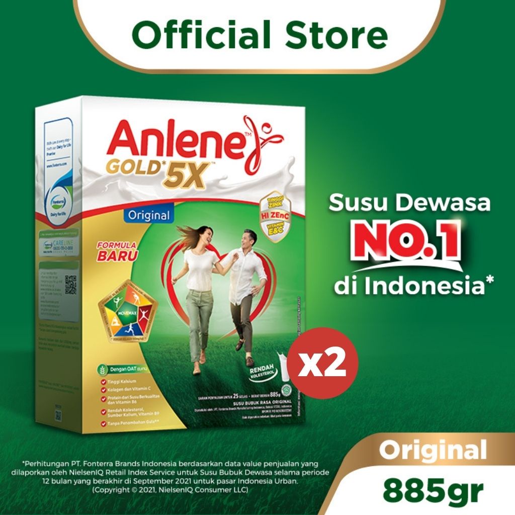 

Anlene Gold 5X Susu Bubuk Dewasa Original 2 x 885g - Nutrisi Tinggi Kalsium Untuk Tulang, Sendi, dan Otot