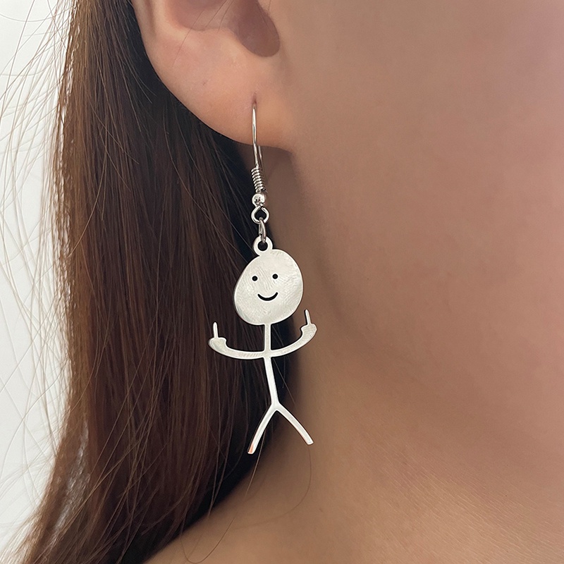 1pasang Stainless Steel Klavikula Lucu Kazuha Goth Pacar Karakter Lucu Doodle Man Earrings