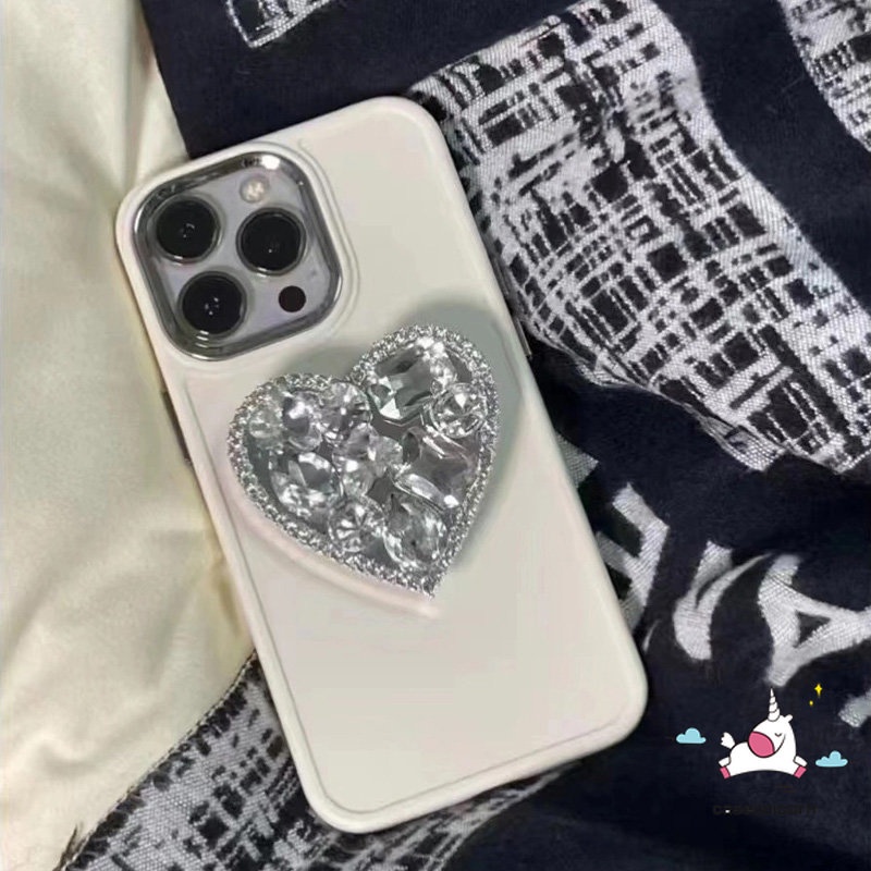 Casing Ponsel Bingkai Lensa Logam Plating Sederhana Kompatibel Untuk IPhone 7plus XR X11 13 14 12 11 Pro Max7 8 Plus XS MAX Mewah Warna Macaron Cinta Hati Berlian Holder Bracket Soft Cover