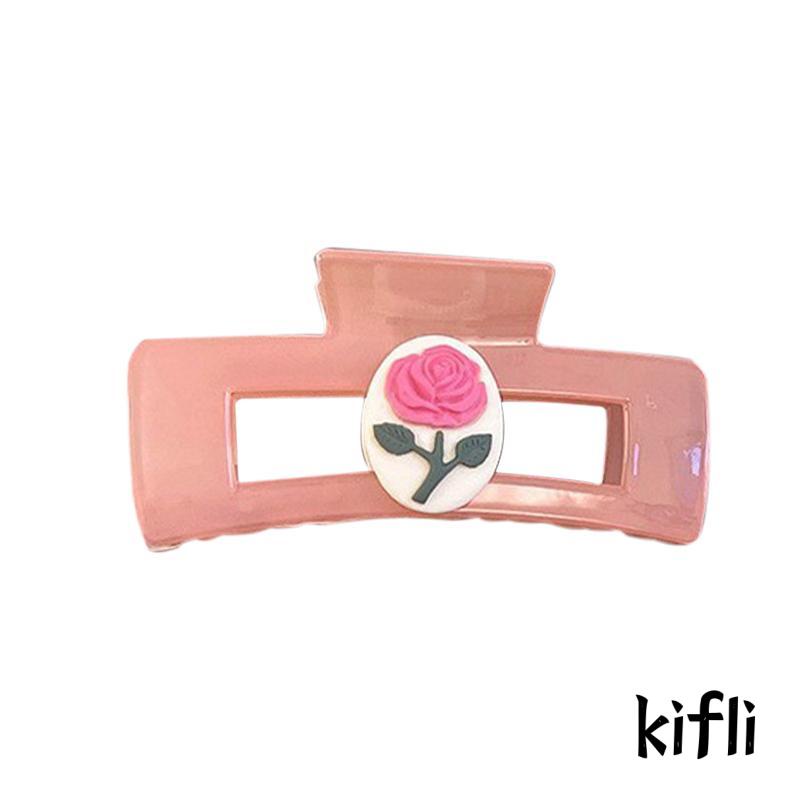 [KD] Hair Claw Clip Pink Rose Flower Elegan Sense Romantis Gaya Perancis Hiu Klip Aksesori Rambut