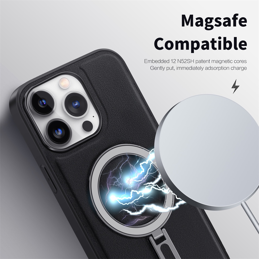 Casing Magnet Kulit Mewah iPhone 14 Pro Max case Iphone12 13 Pro Max 11 Pro Max14 Plus Dengan bracket hard case Perlindungan shock Tertutup Penuh