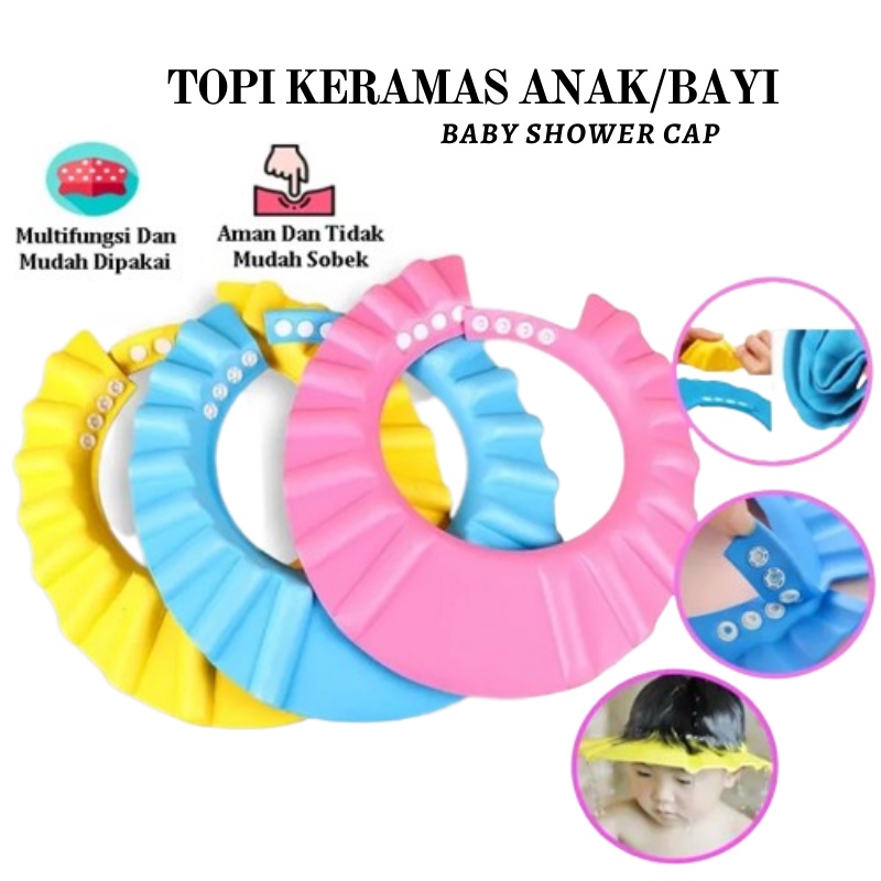 GOS - C213 - Penutup Kepala Bayi Shower Cap /  Topi Keramas Mandi Bayi Anak Pelindung Mata