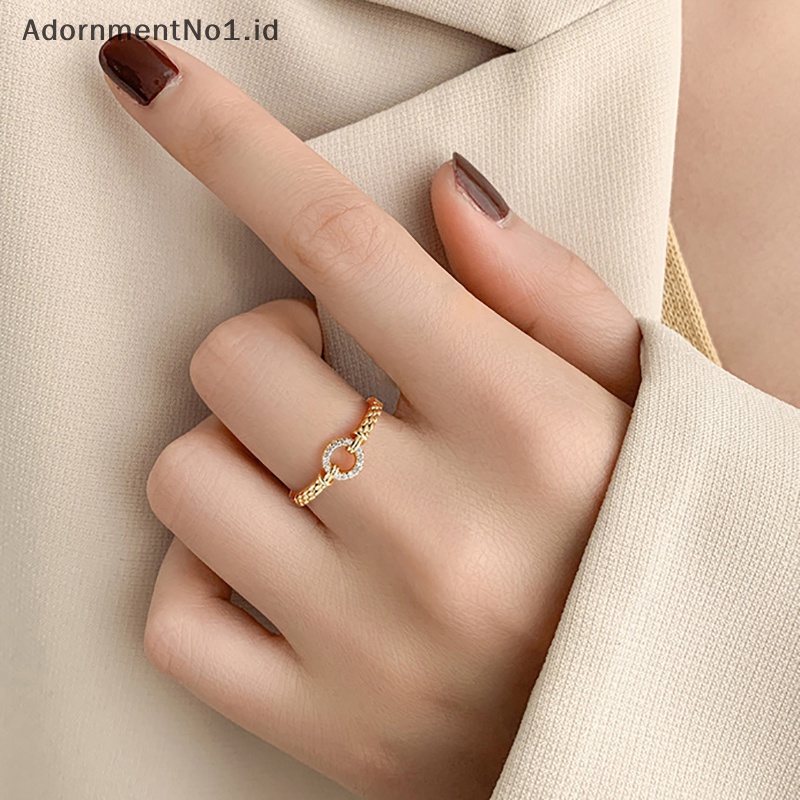 [AdornmentNo1] Shiny Zircon cincin bulat Punk Rock putaran pembukaan Adjustable Alloy jari cincin untuk wanita Fashion perhiasan aksesoris hadiah