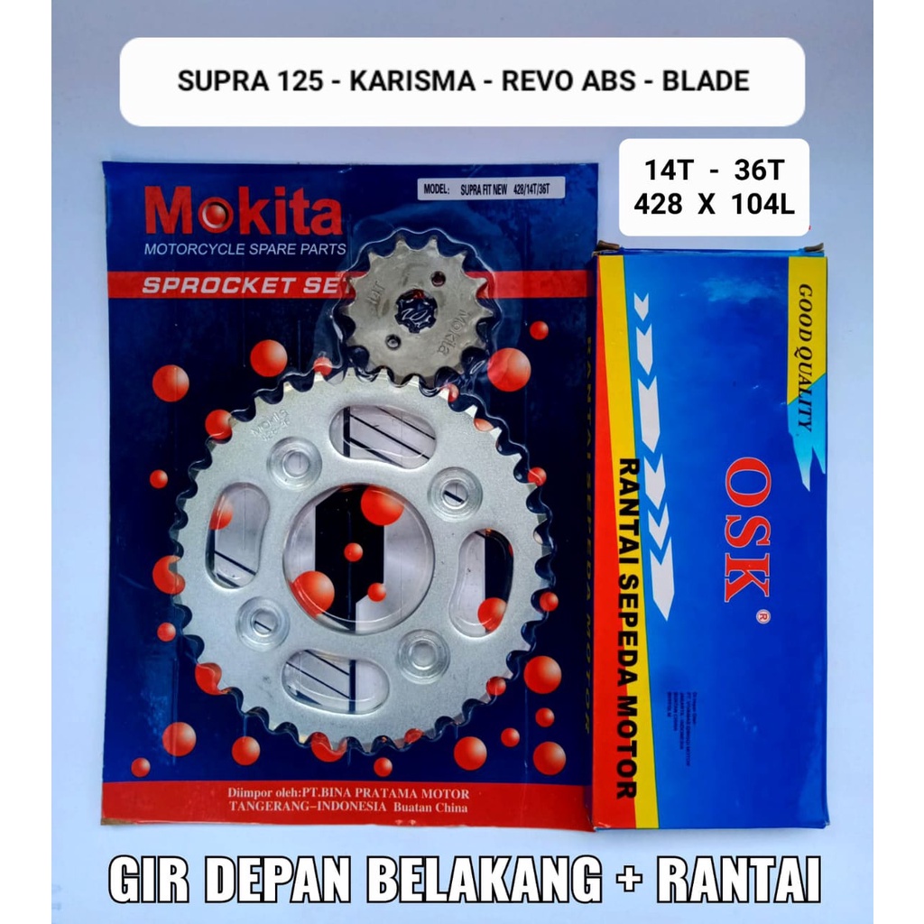 Gear Gir Rantai Set Paket Motor Honda - Supra 125 , Karisma , Revo Absolute , Blade , Fit x , Revo F
