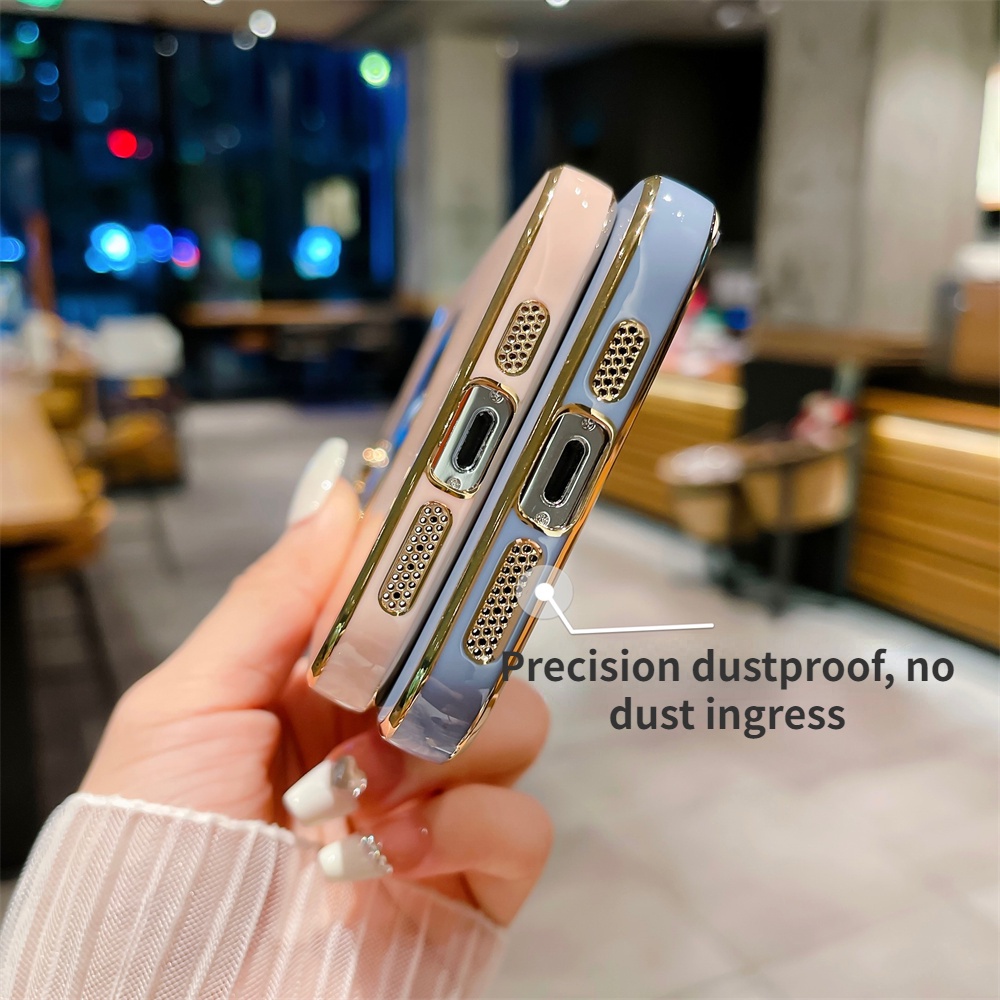 Electroplated solid color Leak apple label Dengan film Lensa Bawaan Dan Cincin Magnetik Casing iPhone Untuk iPhone14 13 12 11Promax soft Case Cover