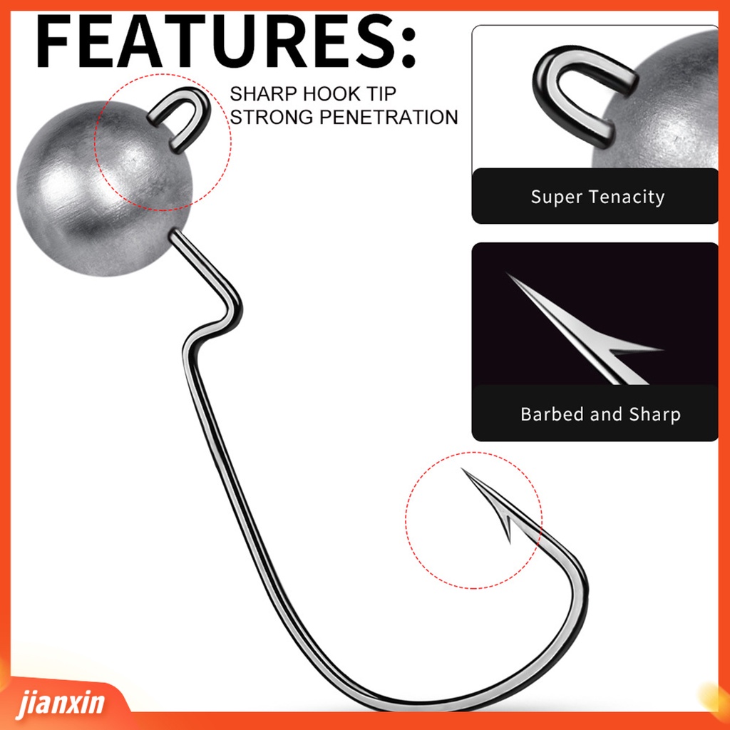 (In Stock) 5Pcs 3.5g /5g /7g /10g Umpan Pancing Tajam Mudah Digunakan Metal Offset Head Ball Jig Hook Untuk Air Asin