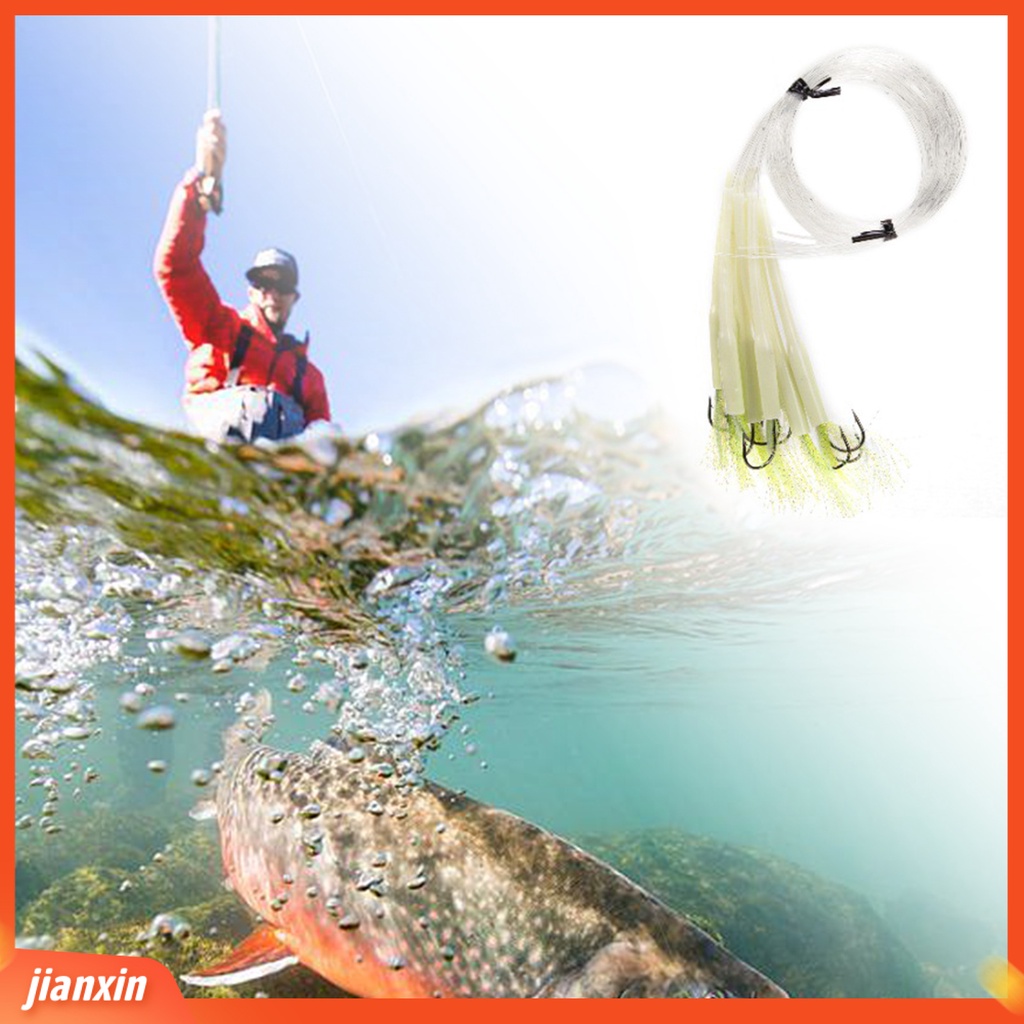 (In Stock) 10Pcs /Set String Hooks Efek Bercahaya Yang Baik Super Tajam Kekuatan Tinggi Memancing Reusable Air Asin Umpan Rig Memancing Luar Ruangan