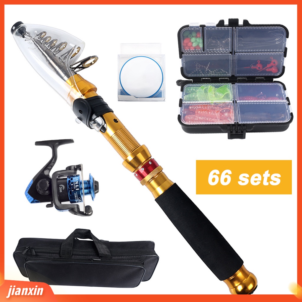 (In Stock) 66Pcs /Set Joran Pancing Laut Dapat Ditarik Dengan Kait Tidak Luntur Set Tiang Pancing Portabel Set Gulungan Roda Berputar Untuk Outdoor