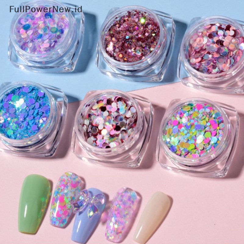 Power 1toples Shinyny Nail Gradient Sequin Payet Kuku Laser Warna-Warni Glitter Flakes ID