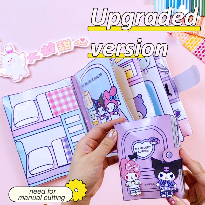 Sanrio Mainan Buku Melody Pesta Puding Anjing Bertelinga Besar Kayu Manis Permainan Doudou Pinch Musik Tenang DIY Mainan Alat Tulis