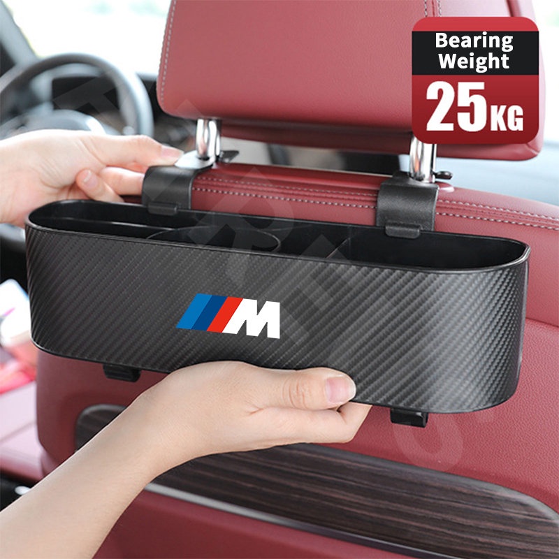 BMW M Car Back Seat Organizer Car Seat Back Hook Kotak Penyimpanan Cup Holder Tekstur Serat Karbon Untuk BMW E36 E46 E30 E90 F10 F30 E39 E60 X1 E84 F48 F25 X3 E83 X5 F15