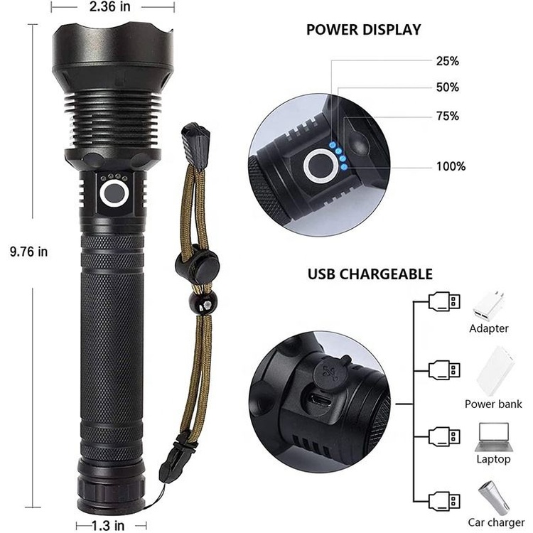 PAKET LENGKAP Senter Swat LED 100% ORIGINAL Flashlight USB Rechargeable XHP 70.2 Super Terang Jarak jauh 1000 M +