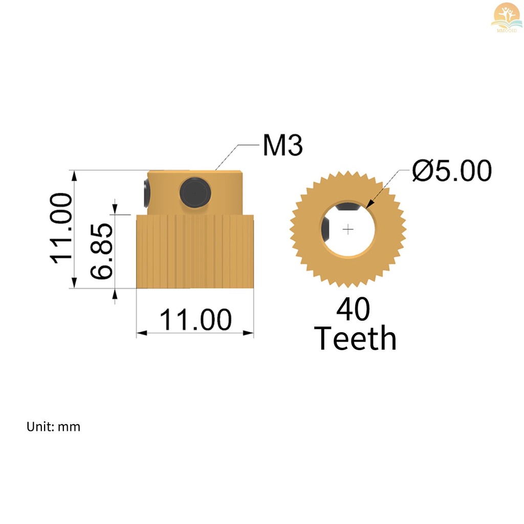 In Stock 1pc Katrol Extruder Kuningan 40gigi 5mm Lubang Diameter Luar 11mm Kompatibel Dengan Creality Ender3/3S/V2 /5 CR10 /10S/V2 3D Printer