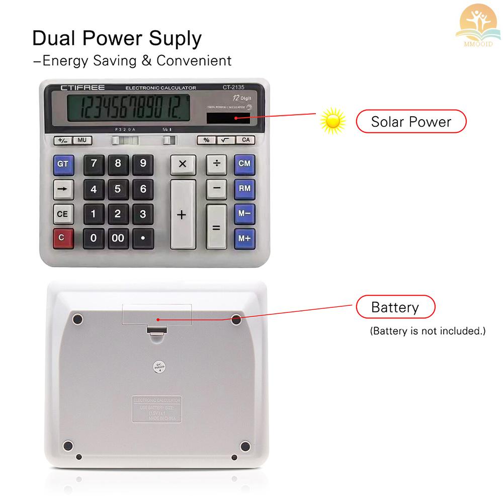 In Stock Large  Electronic Calculator Counter Solar &amp; Battery Power 12 Digit Display Multi-functional Big Button  for Business Office School Calculating