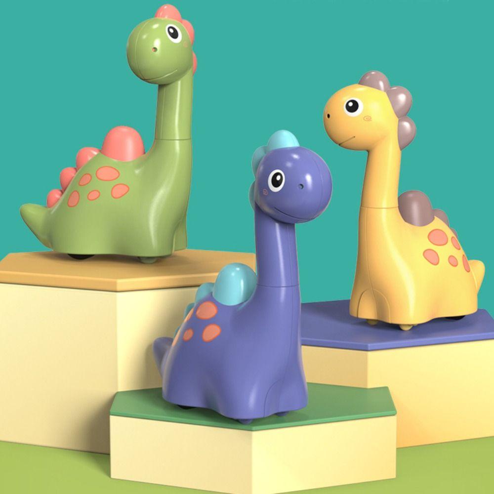 【 ELEGANT 】 Brachiosaurus Model Mainan Mobil Kuning Mainan Montessori Tekan Retur Hijau Ungu Mainan Dinosaurus Untuk Anak Laki-Laki