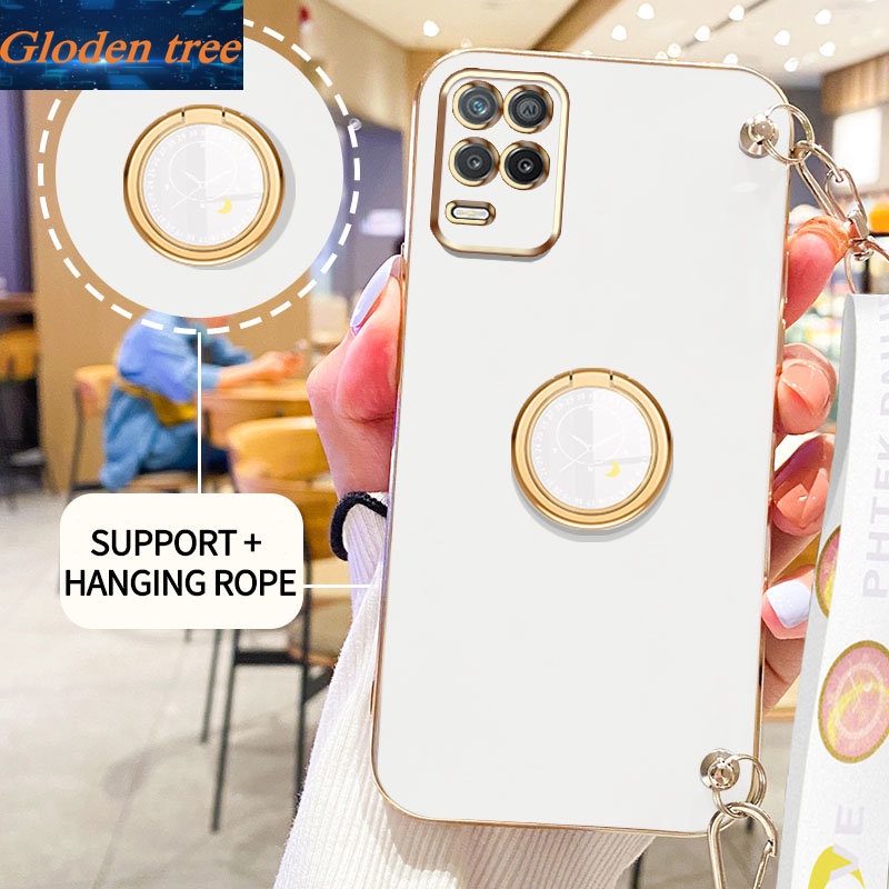 Gloden tree Phone Case Untuk OPPO Realme 8 Pro 4G 5G Realme 8i Q3i V13 5G Realme Narzo 50obatzo 30asli Casing Dengan Jam Standand Lanyard