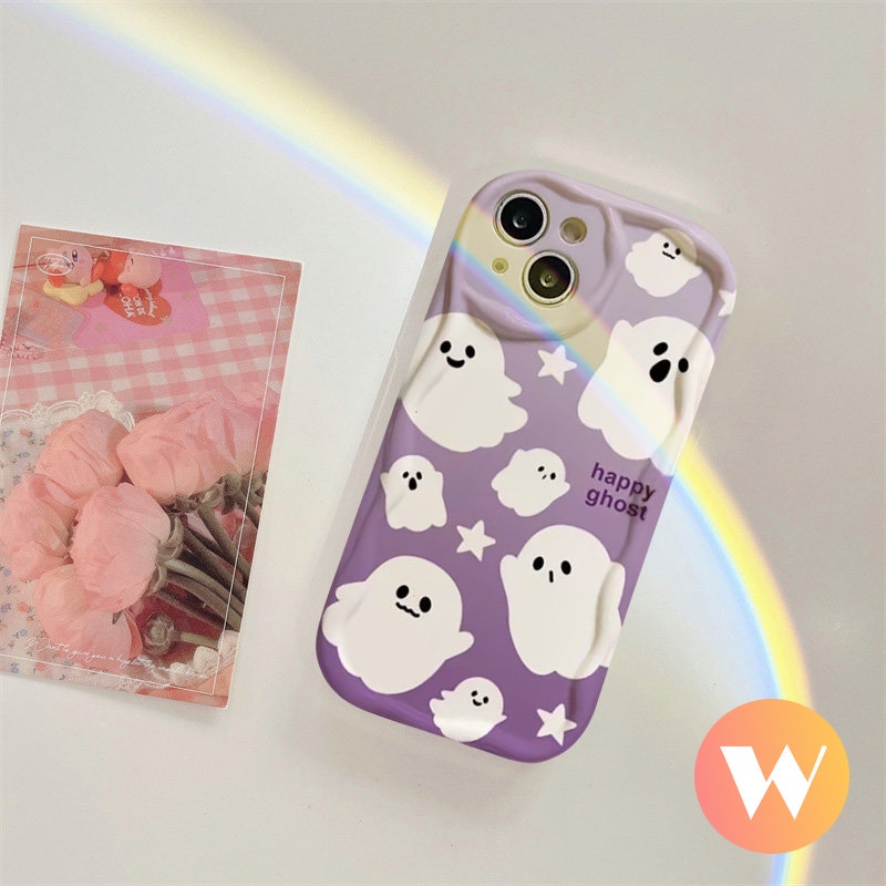 Untuk Oppo A17 A57 A55 A7 A54 A5s A16s A17k A77 A16K A74 A1k A9 A54s A3s A95 A15 A31 A12 A16 A96 A92 A53 A16E A77s A52 A76 Happy Black White Ghost 3D Wavy Curved Edge Case