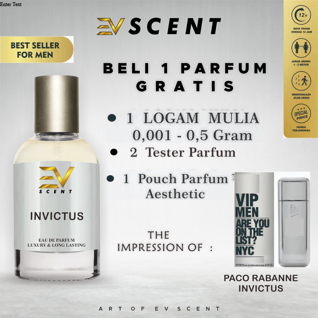 EV SCENT - Parfum Pria Aroma Tahan Lama Inspired By INVICTUS - Identik Original | Eau De Parfum