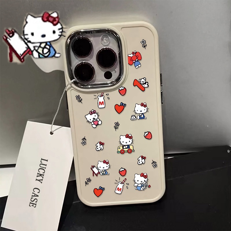 IPHONE Tombol Logam Casing Ponsel Silikon Kompatibel Untuk Iphone14 13 12 Pro Max Pasangan Lucu Soft Casing Kucing Anjing Shockproof Cover Cell Precticer