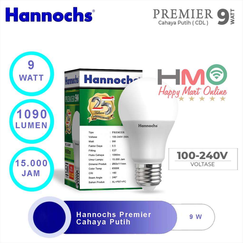 Lampu LED Hannochs Premier 9 Watt Cahaya Putih 9W 6500 K Cool Day Light