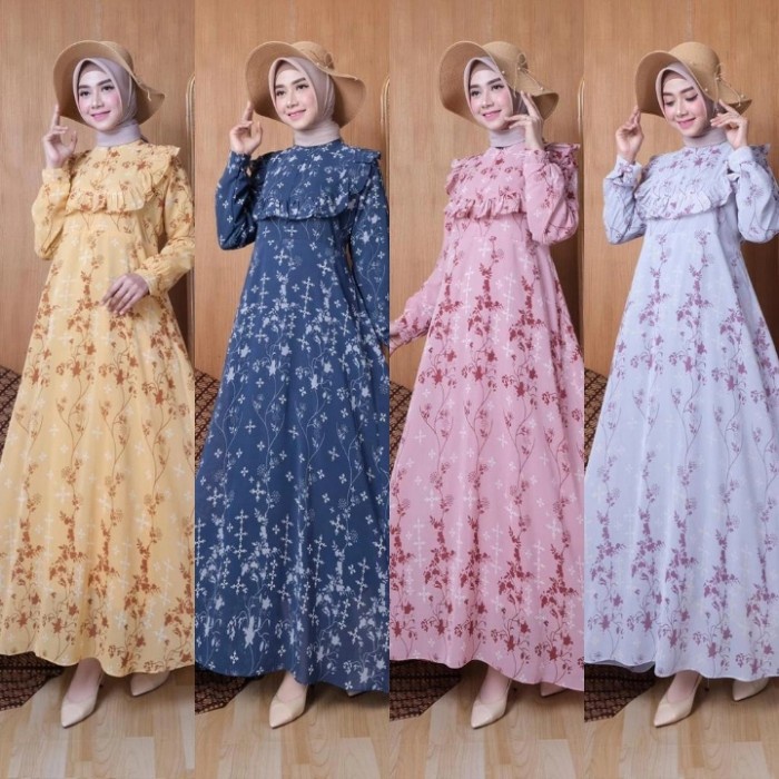 Promo COD BAJU GAMIS CERUTY MOTIF BUNGA / GAMIS HARIAN / GAMIS MALAYSIA SYARI