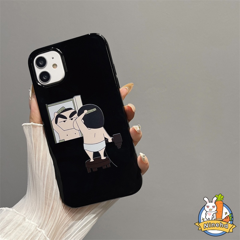 IPHONE Kartun Crayon Shin-chan Glossy Phone Case Kompatibel Untuk Iphone14 13 12 11 Pro Max X Xr Xs Max8 7 6 6s Plus SE 2020tahan Gores Lembut Silikon Shockproof Pelindung Cover