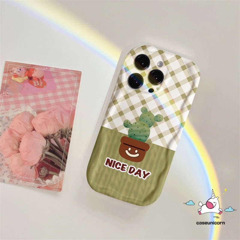 Fashion Casing Ponsel Tepi Melengkung Bergelombang 3D Untuk Infinix Hot12 10 30 8 11 20 9 Bermain Panas 30i 8 9 10Lite Note12 4G 12 G96 Pola Kisi Tanaman Pot Segar Kaktus Lembut Tpu Penutup Belakang