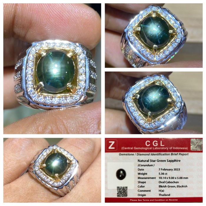 Natural 5.36ct Bluish Green Star Sapphire Thailand Bangsing