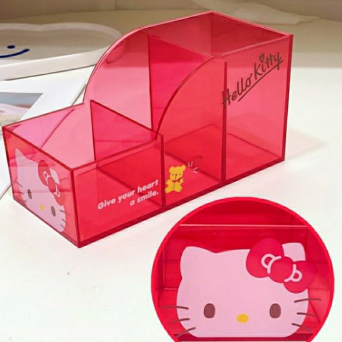 

[DD] Tempat Pen/Tempat Alat Tulis/Tempat Serbaguna Sekat 3 Akrilik Sanrio - Kitty Red