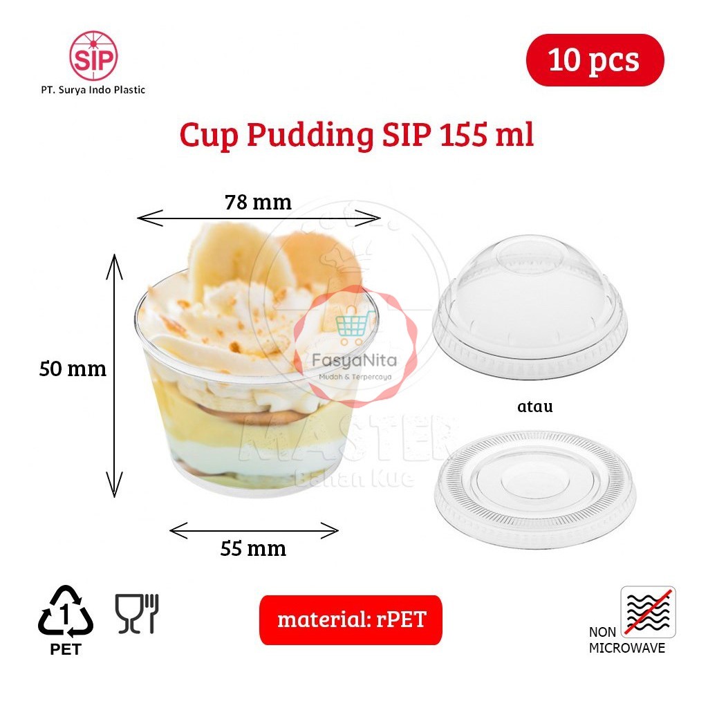 Cup puding sip 155 ml + tutup cembung / datar [per 10 pcs]