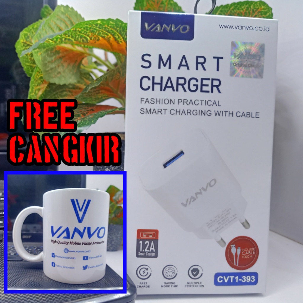 CHARGER VANVO CVT1-393+KABEL GEPENG 1USB MICRO
