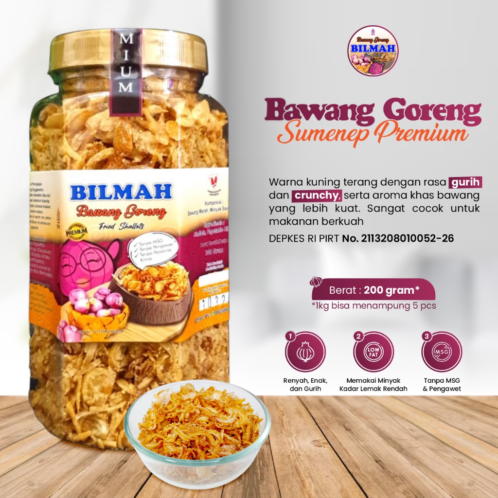 

Bilmah Bawang Goreng Asli Sumenep Premium Kemasan Toples Hexagonal 200 Gram