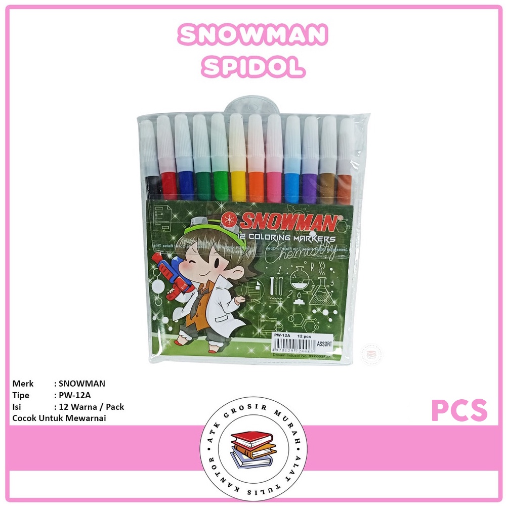 SNOWMAN - Spidol Kecil Marker 12 Warna - Sign Pen - Pack